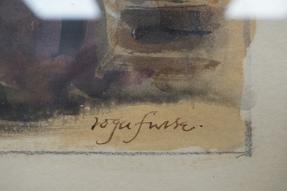Roger Furse (1903-1972), theatrical interest, heightened watercolour and mixed media, Scene from the sitting room, The Sleeping Prince, signed and inscribed in ink, 24 x 41cm. Condition - fair to good